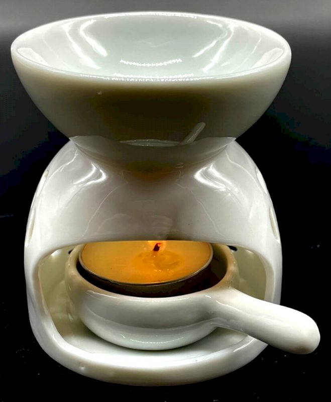 Scaldapiatti con bruciatore a olio in ceramica bianco 8 cm