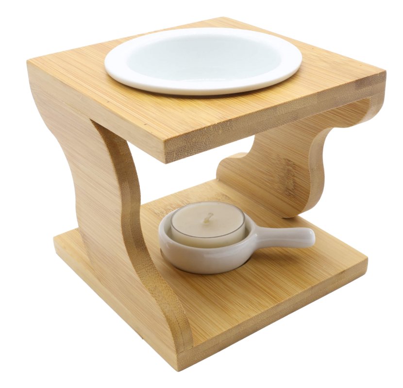 Bruciatore a olio stilizzato in ceramica e legno 12 cm