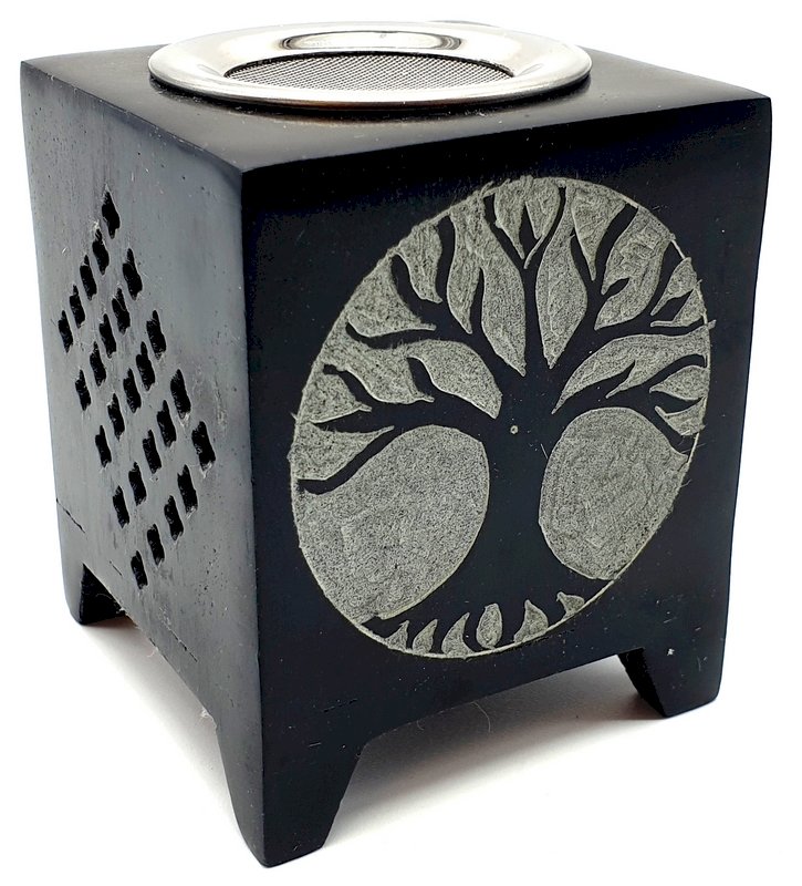 Bruciatore a olio in pietra Albero della vita traforato 10 cm