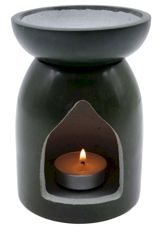 Bruciatore a olio in pietra traforata nero/verde 13 cm