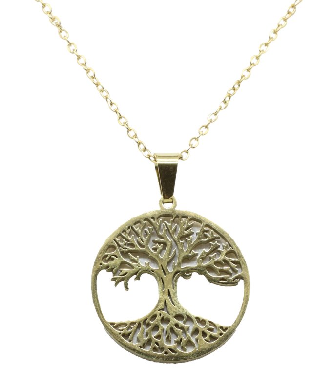 Collana in acciaio inossidabile con albero della vita placcato oro, 2,5 cm