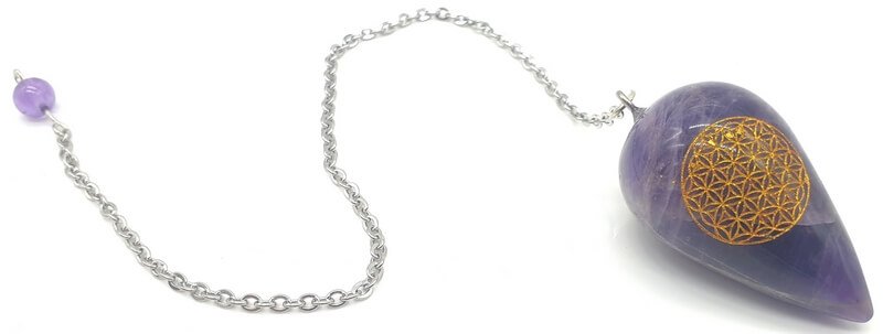 Pendolo inciso Fiore della Vita 4 cm - Ametista