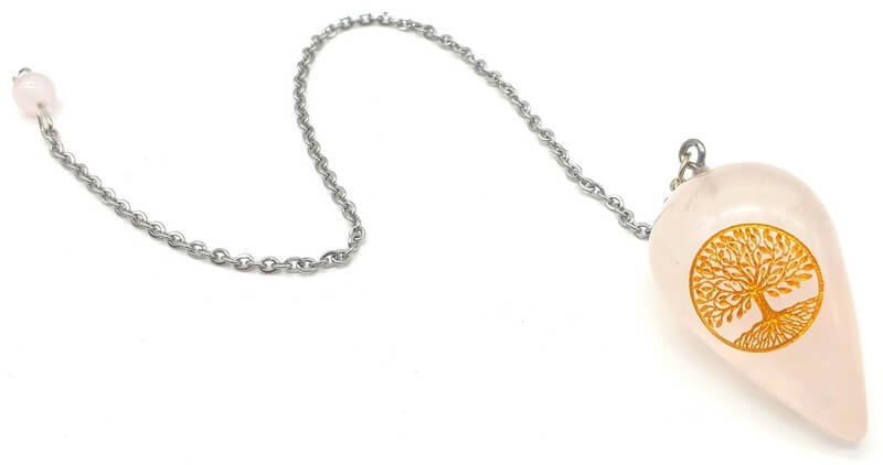 Pendolo inciso Albero della Vita 4 cm - Quarzo Rosa