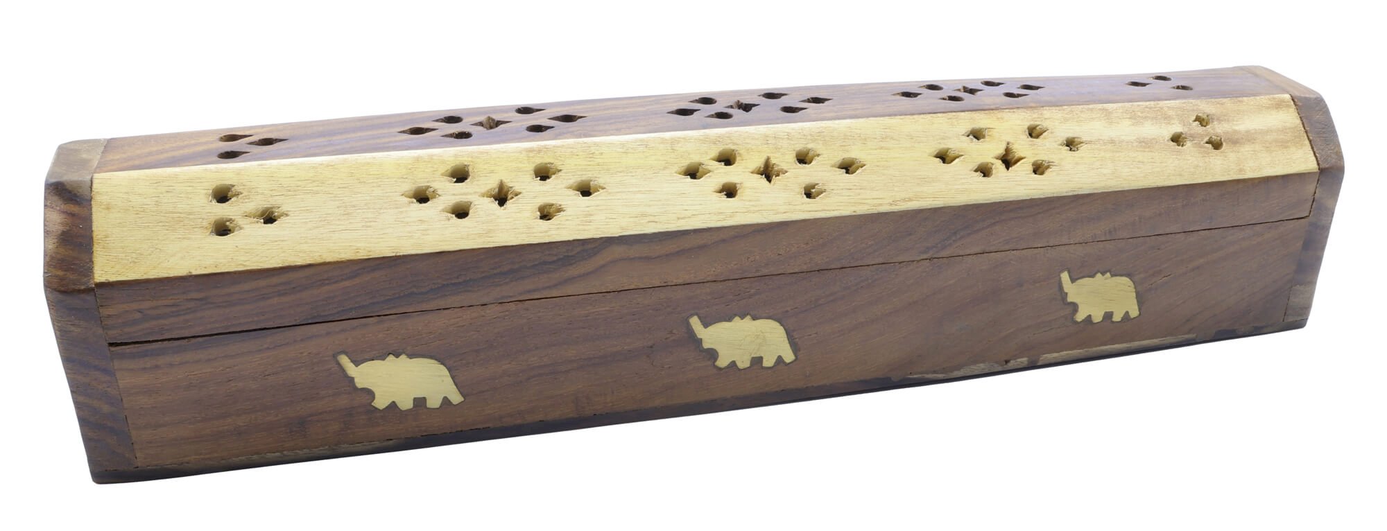 Porta incenso in legno con elefanti marroni e chiari 30 cm