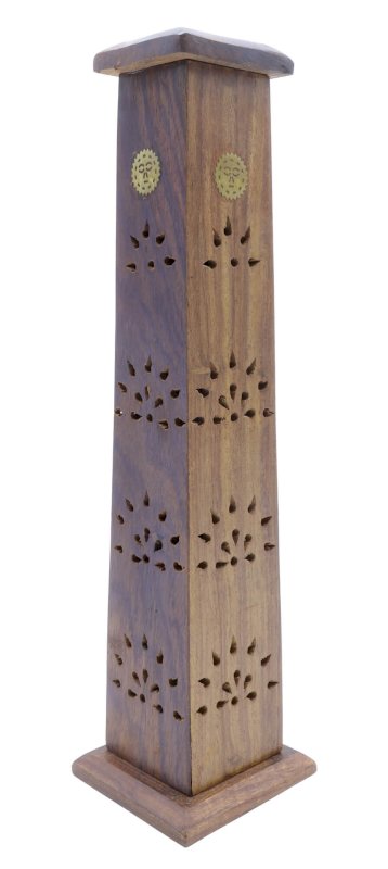 Portaincenso Legno Torre Motivi Antichi 30cm