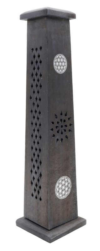 Porta incenso in legno Fiore della vita Torre 30cm