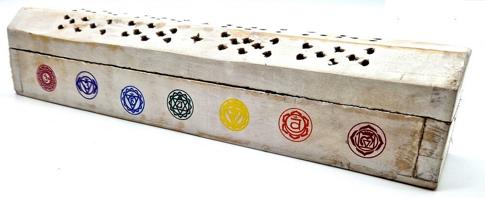 Scatola Portaincenso in Legno 7 Chakra Bianchi 30cm