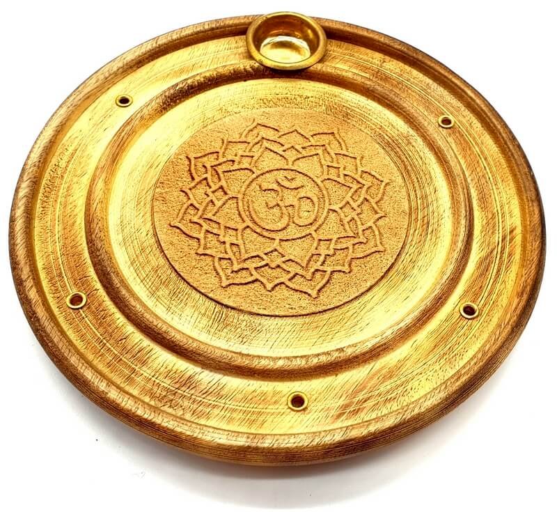 Porta incenso rotondo in legno OM Chakra 10 cm