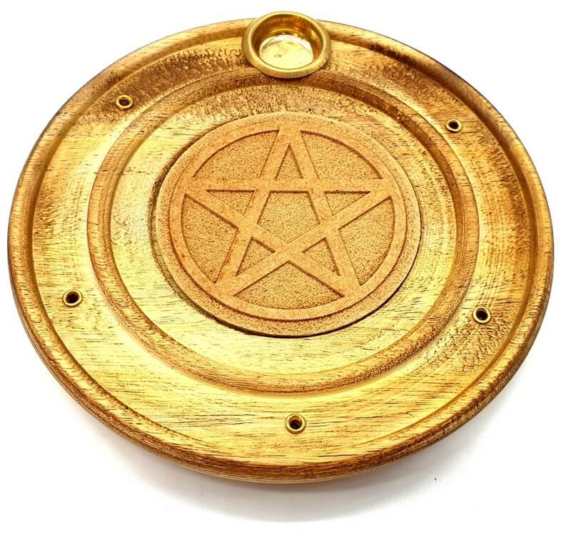 Porta incenso in legno pentagramma rotondo 10 cm