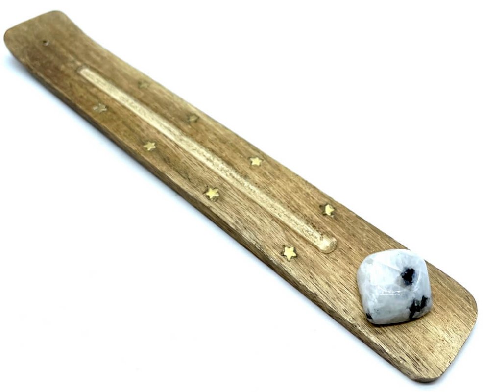 Portaincenso in legno da sci 25 cm + Labradorite bianca