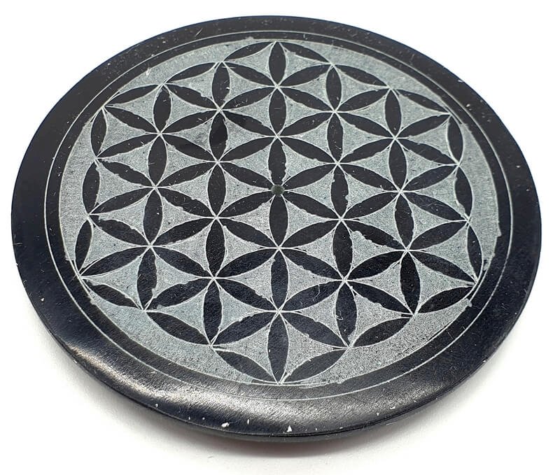 Porta incenso in pietra rotonda Fiore della vita 10 cm
