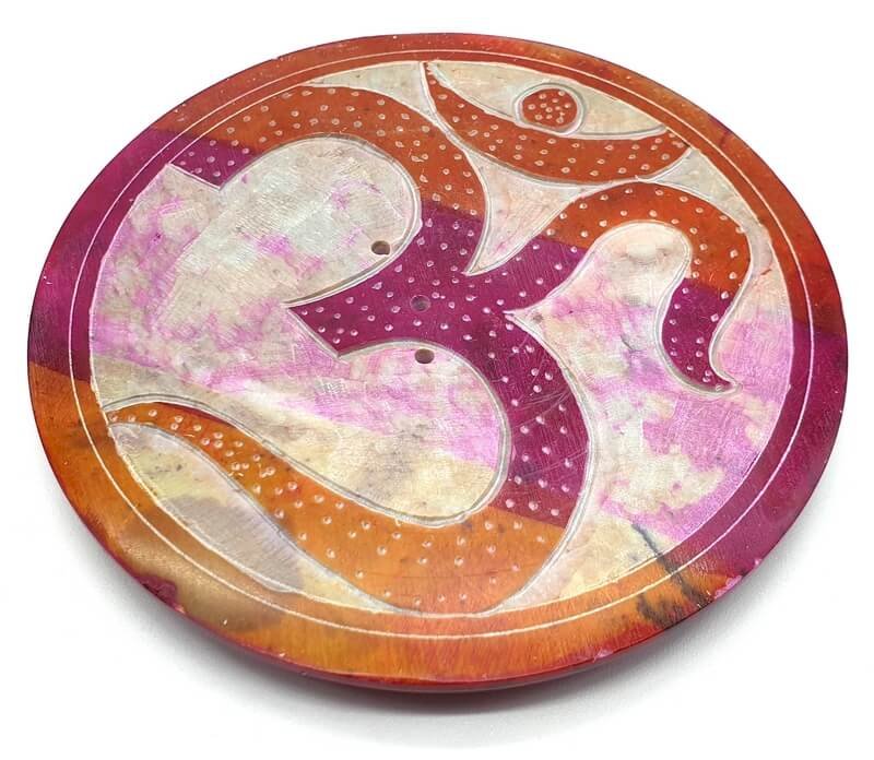 Porta incenso in pietra rotonda da 10 cm con gradiente OM