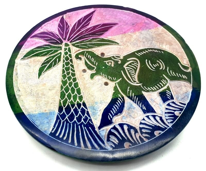 Porta incenso in pietra con palma elefante sfumato 10 cm