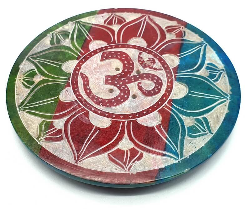 Porta incenso in pietra rotonda da 10 cm con gradiente OM