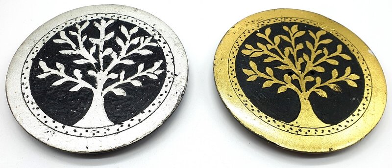 Porta incenso rotondo in pietra Albero della vita Argento / Oro 10 cm