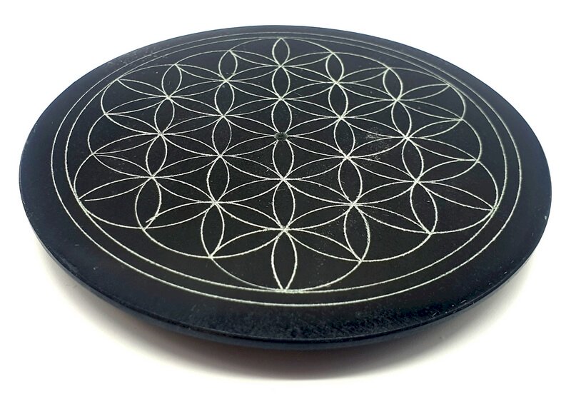 Portaincenso Pietra Rotondo Nero Fiore della Vita 10cm