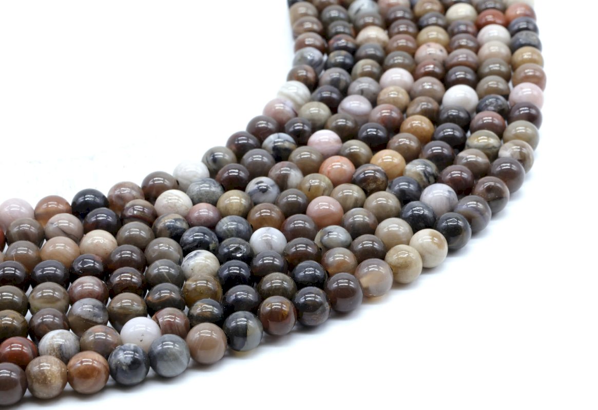 Perle di agata fossile da 6 mm su un filo da 40 cm