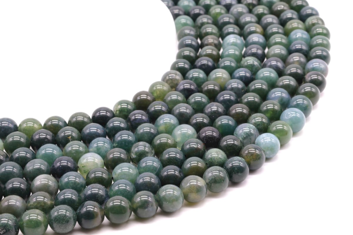 Perline di agata muschiata 8mm su filo 40cm