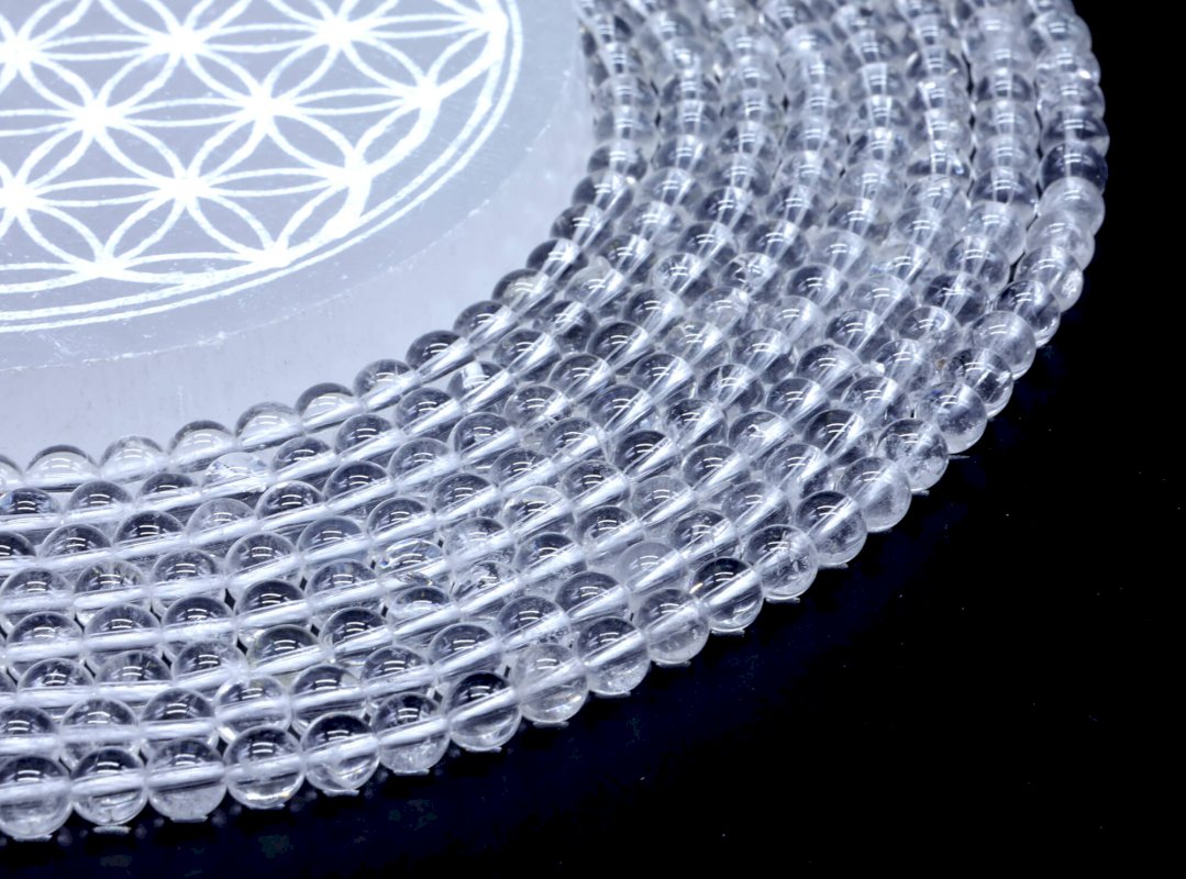 Perle di cristallo di rocca 6mm su filo da 40cm