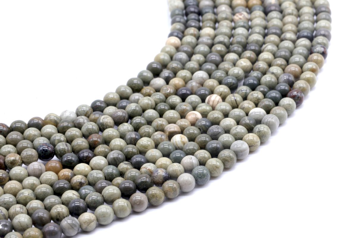 Perle di diaspro foglia argento 4 mm su un filo di 40 cm