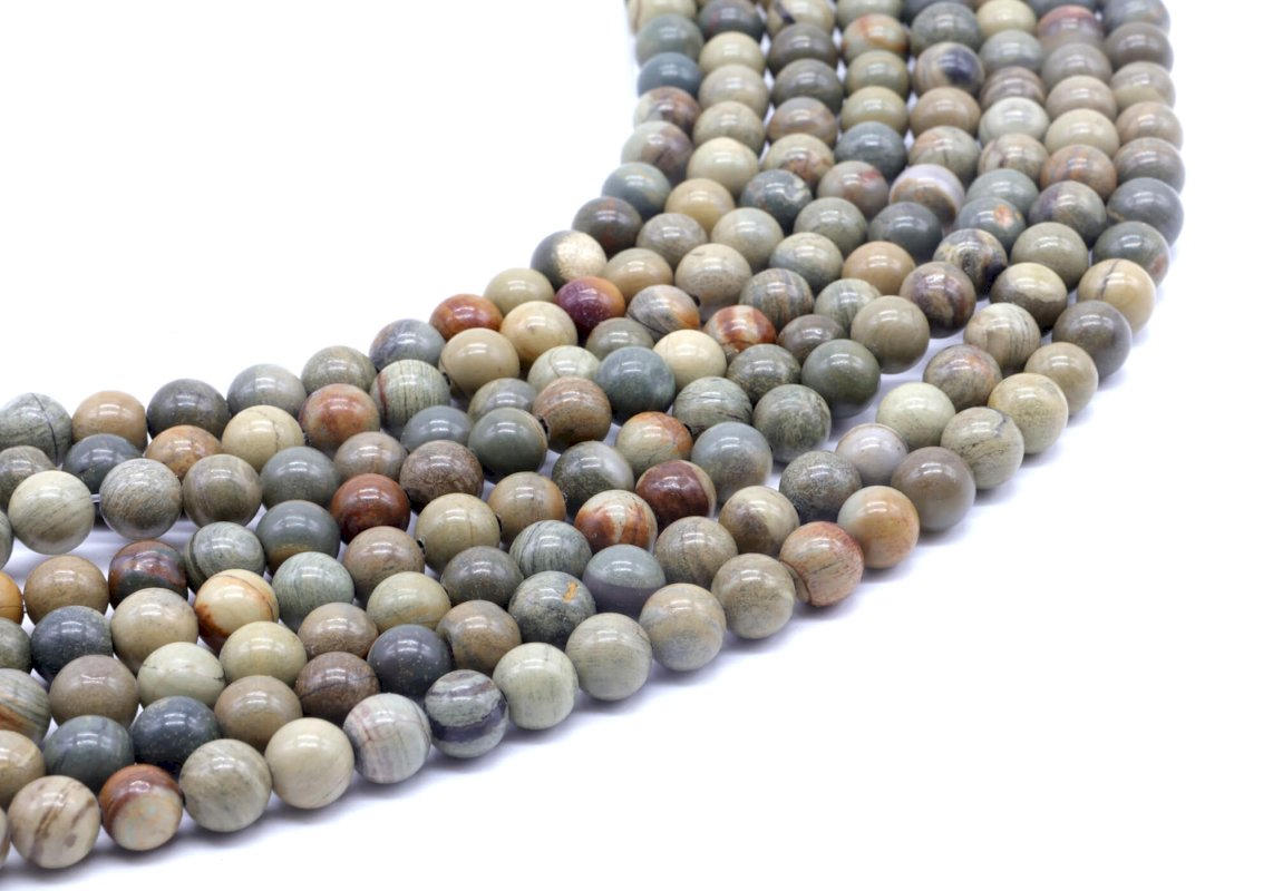 Perle di diaspro foglia argento 6 mm su un filo di 40 cm