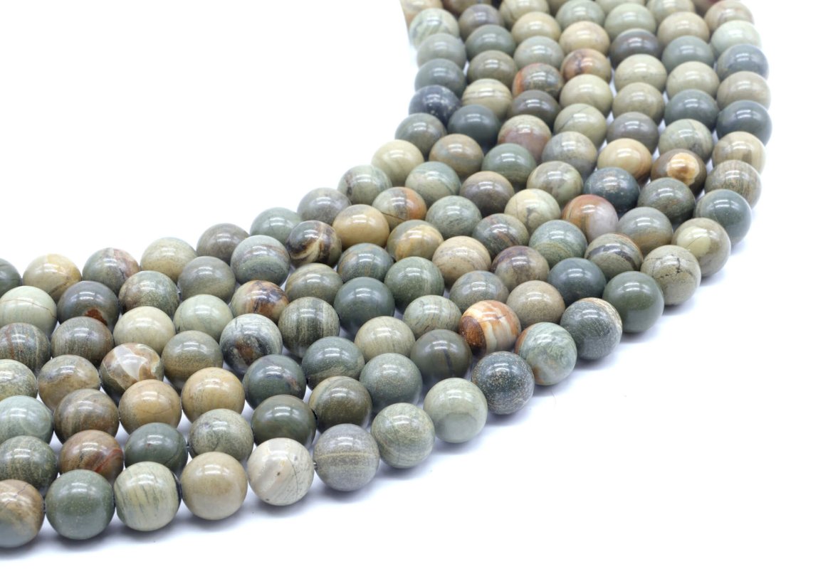 Perle di diaspro foglia argento 8 mm su un filo di 40 cm