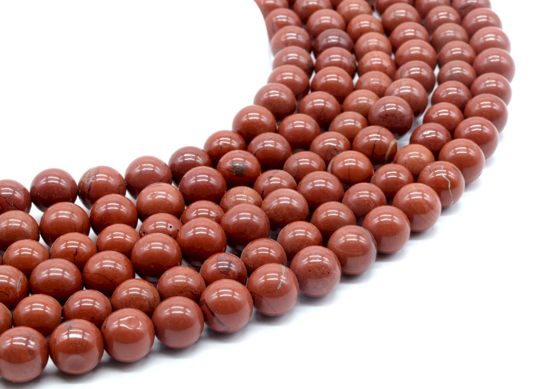 Perle di diaspro rosso da 10 mm su un filo di 40 cm