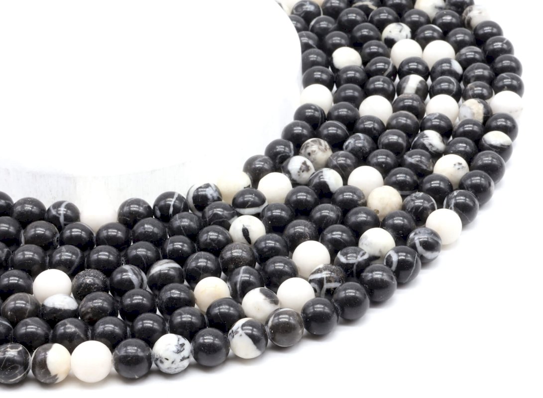 Perline di diaspro zebrato da 8 mm su filo da 40 cm