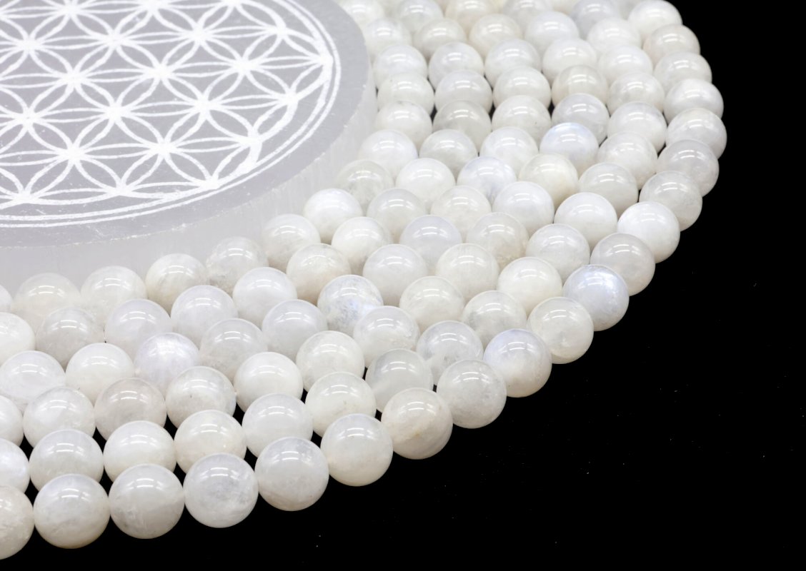 White Moon Beads 'AA' 10 mm su filo di 40 cm