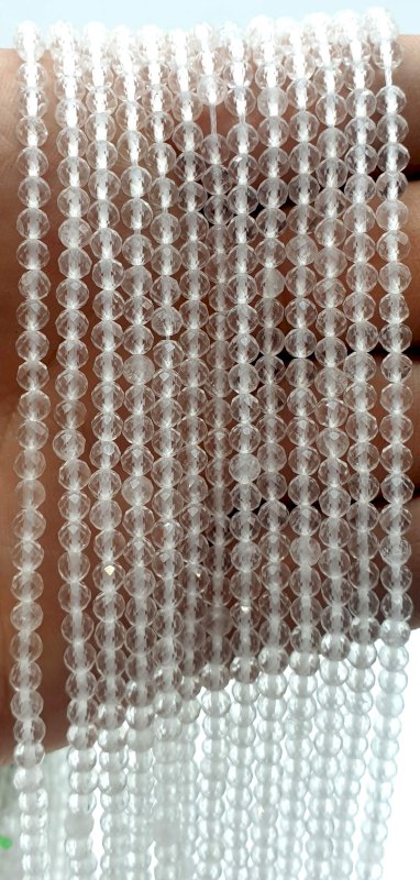 Perline sfaccettate in cristallo di rocca 3 mm x 40 cm di filo