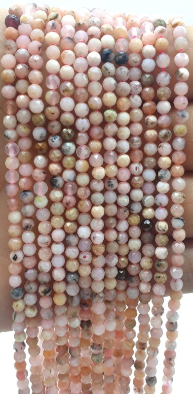 Perline sfaccettate di opale rosa 3 mm x 40 cm di filo