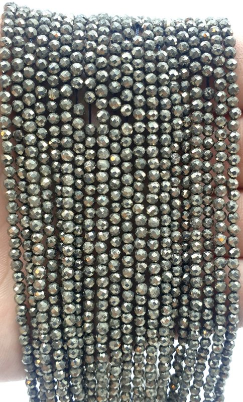 Perline di pirite sfaccettate 3mm x 40cm di filo