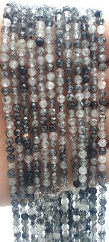 Perle di tormalina al quarzo sfaccettate 3 mm x 40 cm di filo