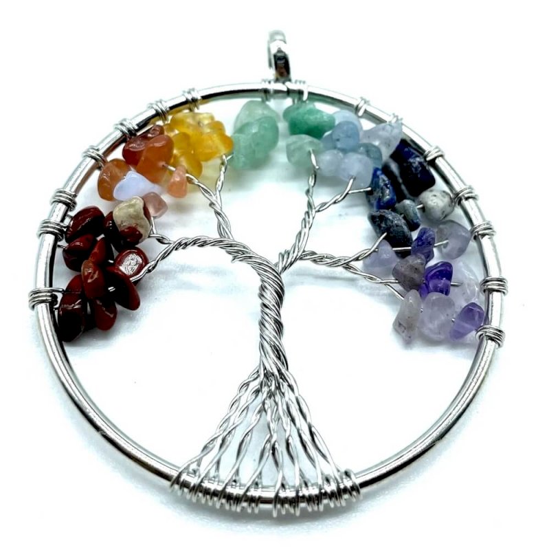 Ciondolo Albero della Vita 7 Chakra 4 cm - Placcato Argento