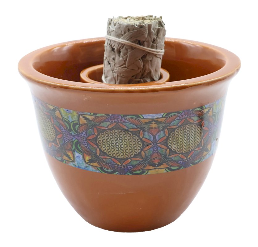 Ciotola per fumigazione in ceramica Fiore della Vita 13 cm