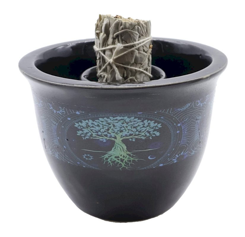 Ciotola per fumigazione in ceramica Tree of Life nera 13 cm