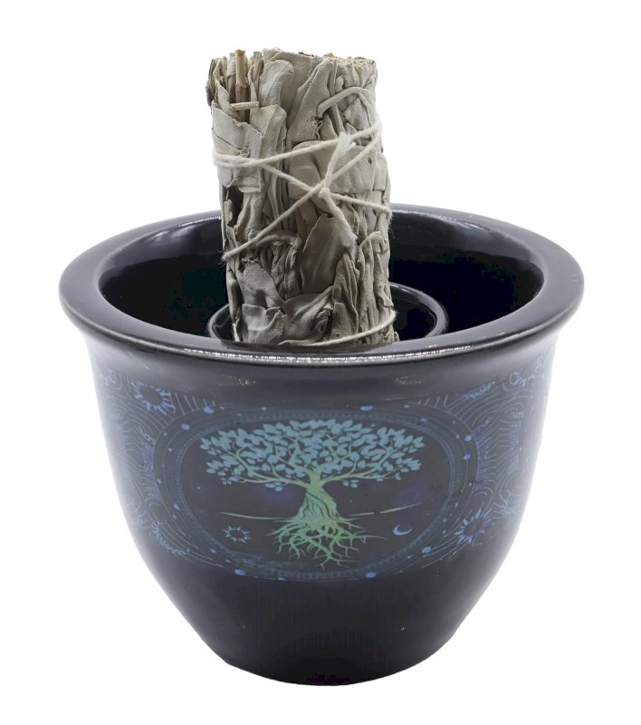 Ciotola per fumigazione in ceramica Tree of Life nera 9 cm