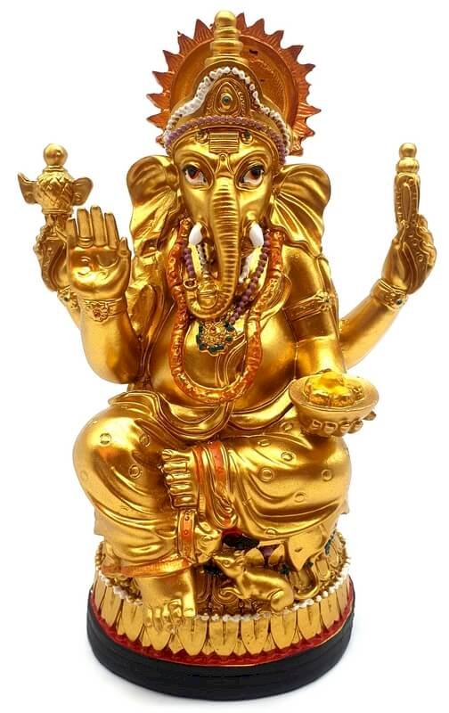 Statua in resina Ganesh dorata su base 18cm