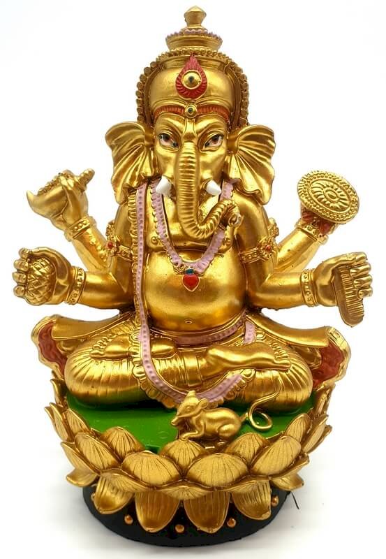 Statua in resina Ganesh dorata su base 17cm