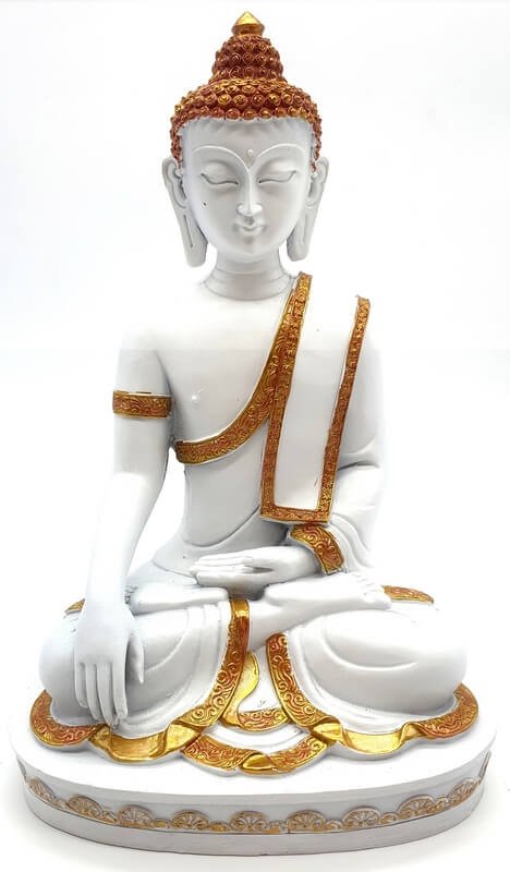 Statua di Buddha in resina bianca/oro 28 cm