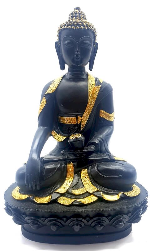 Statua di Buddha in resina e ciotola nera 28 cm