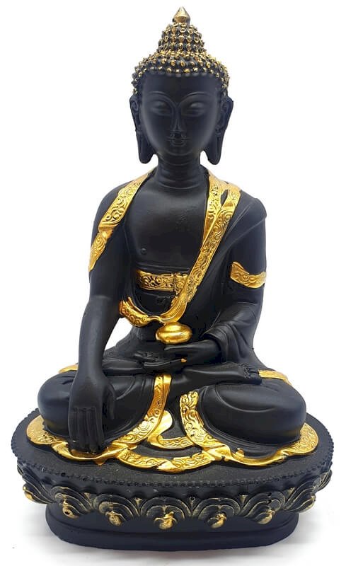Statua di Buddha in resina e ciotola nera 20 cm