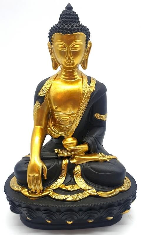 Statua e ciotola di Buddha in resina Nero / Oro 20 cm