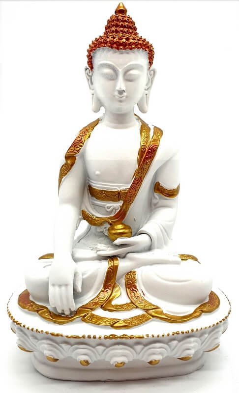 Statua di Buddha in resina e ciotola bianca 18 cm
