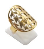 Anello Fiore della Vita in acciaio inossidabile dorato