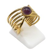 Anello Aperto Dorato Acciaio Inox Ametista