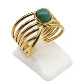 Anello Aperto Dorato Acciaio Inox Avventurina Verde