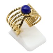 Anello Aperto Dorato Acciaio Inox Lapislazzuli