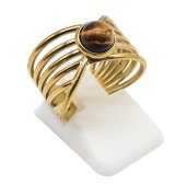 Anello Aperto Dorato Acciaio Inox Occhio di Tigre