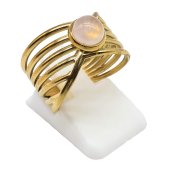 Anello Aperto Dorato Acciaio Inox Quarzo Rosa